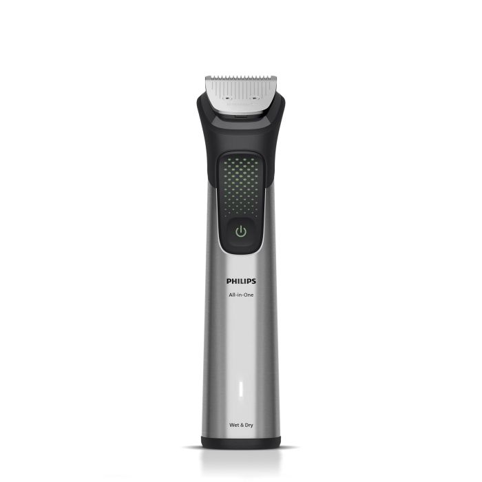 Триммер Philips Series 9000 для бороды, усов,головы, тела, интим.зон, акум., насадок-17, OneBlade в компл., сталь, серый