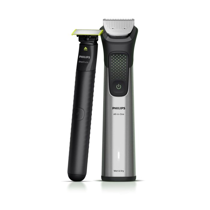 Триммер Philips Series 9000 для бороды, усов,головы, тела, интим.зон, акум., насадок-17, OneBlade в компл., сталь, серый
