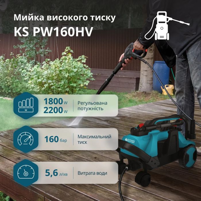 Мийка високого тиску Konner&Sohnen KS 1800-2200Вт 70-160бар 336л/год шланг 8м 10кг