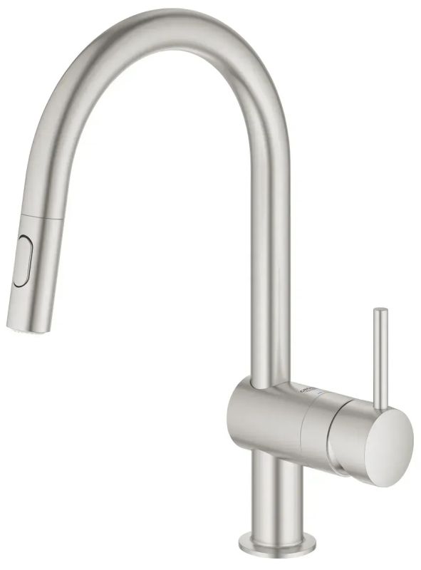Смеситель для кухни Grohe Minta, длина излива - 223мм, поворотный/вытяжной, 1 рычаг, суперсталь