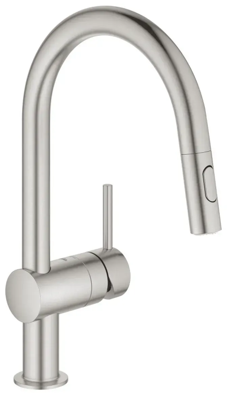 Смеситель для кухни Grohe Minta, длина излива - 223мм, поворотный/вытяжной, 1 рычаг, суперсталь