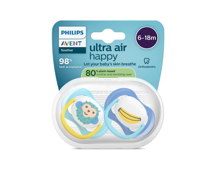 Пустушка  Avent Ultra Air, 6-18 міс., 2шт, дизайн для хлопчиків.