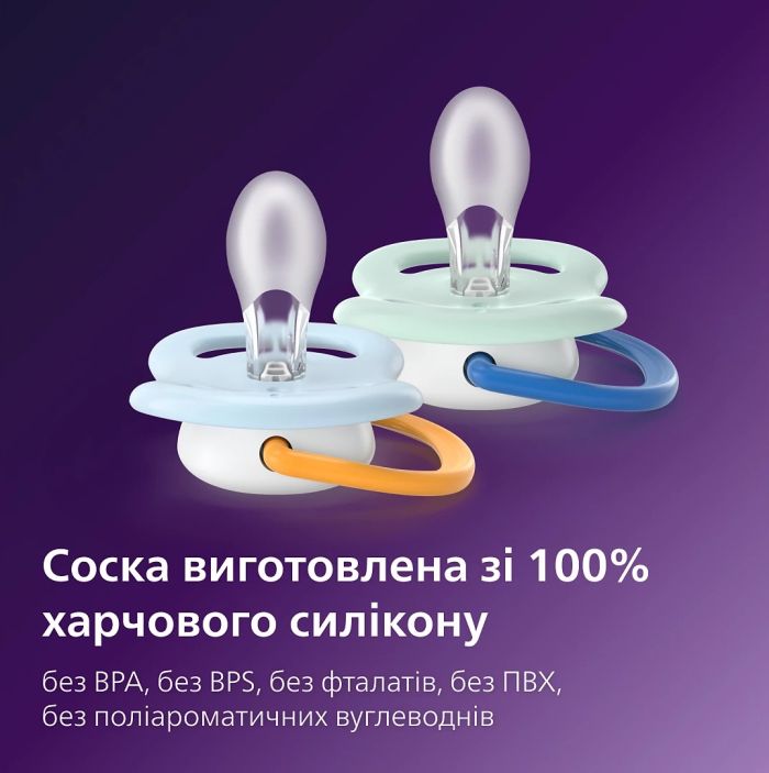 Пустышка Avent Ultra Air, 0-6 мес., 2шт, дизайн для мальчиков.