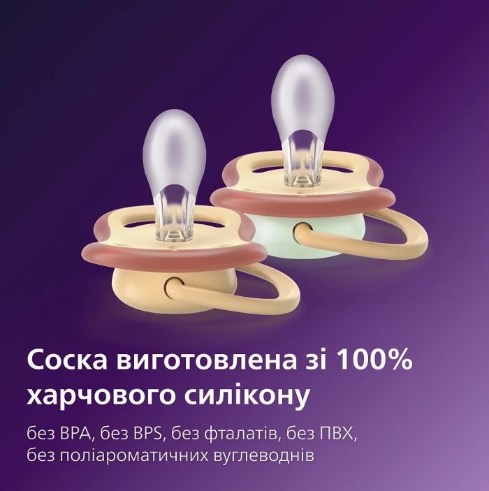 Пустышка Avent Ultra Air, 0-6 мес., 2 шт, нейтральный дизайн.