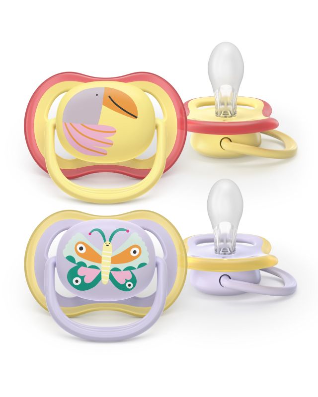 Пустышка Avent Ultra Air, 0-6 мес., 2 шт, дизайн для девочек.