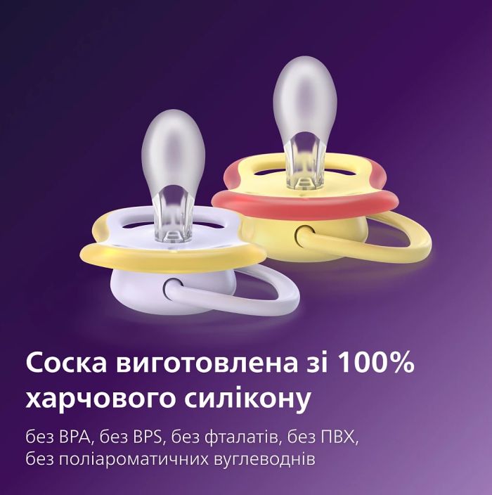 Пустышка Avent Ultra Air, 0-6 мес., 2 шт, дизайн для девочек.