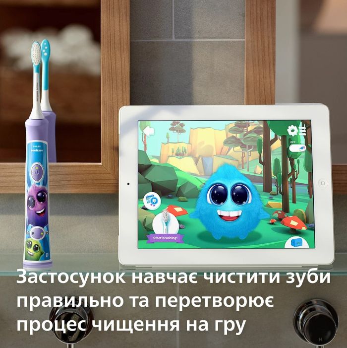 Щетка зубная электр. Philips Sonicare For Kids, 62т. колеб/мин, насадок-2, фиолетовы