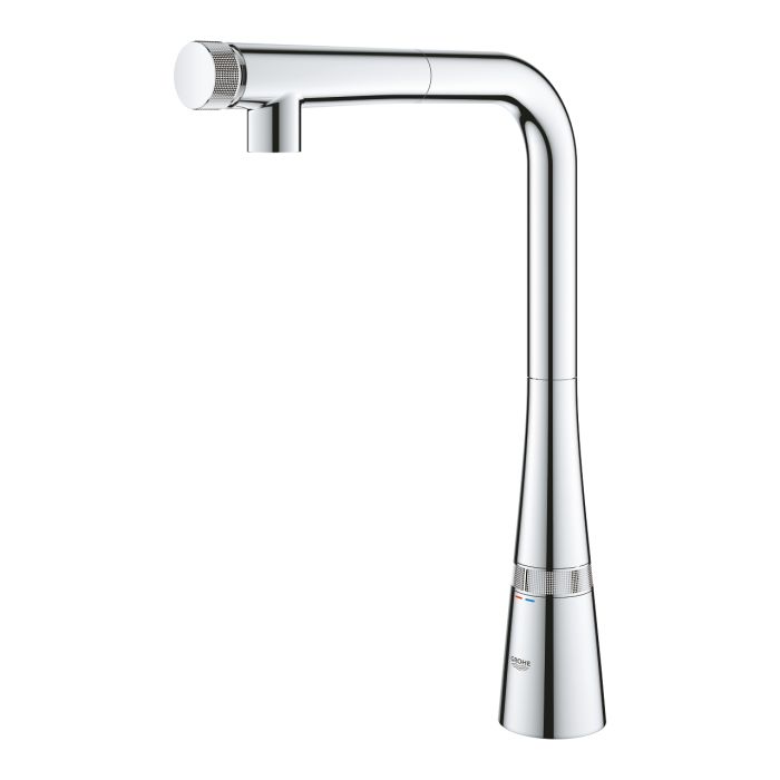 Смеситель для кухни Grohe Scala Smart Control, длина излива - 318мм, поворотный/вытяжной, кнопка/вращающаяся рукоять, хром