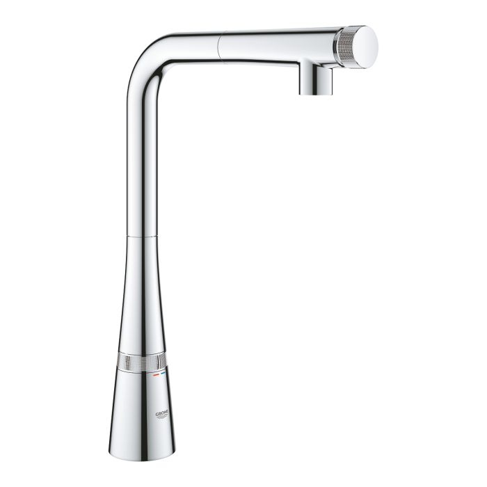 Смеситель для кухни Grohe Scala Smart Control, длина излива - 318мм, поворотный/вытяжной, кнопка/вращающаяся рукоять, хром