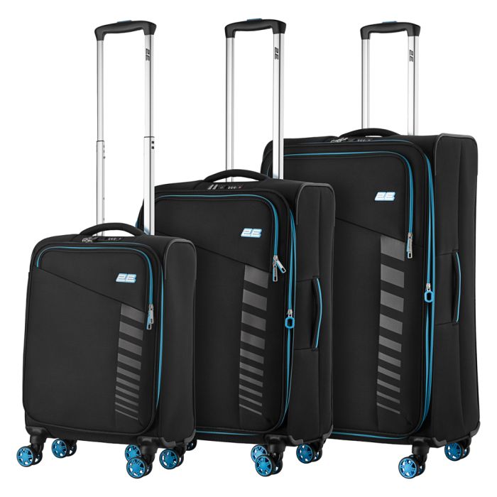 Набор чемоданов 2E, Trek, (L+M+S), TSA, 4 колеса, + 3 рюкзака Cabin (2E-BPET-CABIN-BK), полиестр, черный