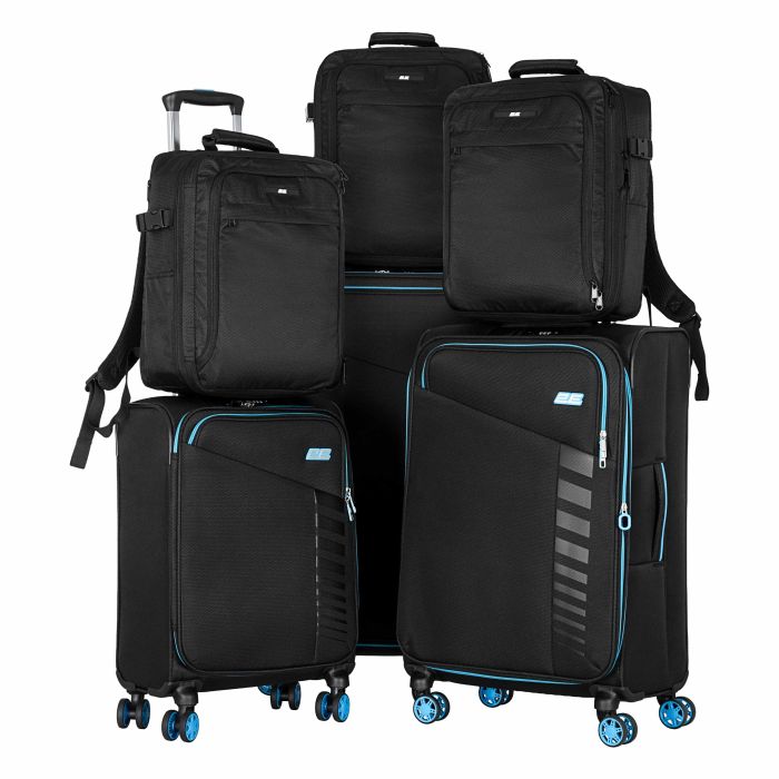 Набор чемоданов 2E, Trek, (L+M+S), TSA, 4 колеса, + 3 рюкзака Cabin (2E-BPET-CABIN-BK), полиестр, черный