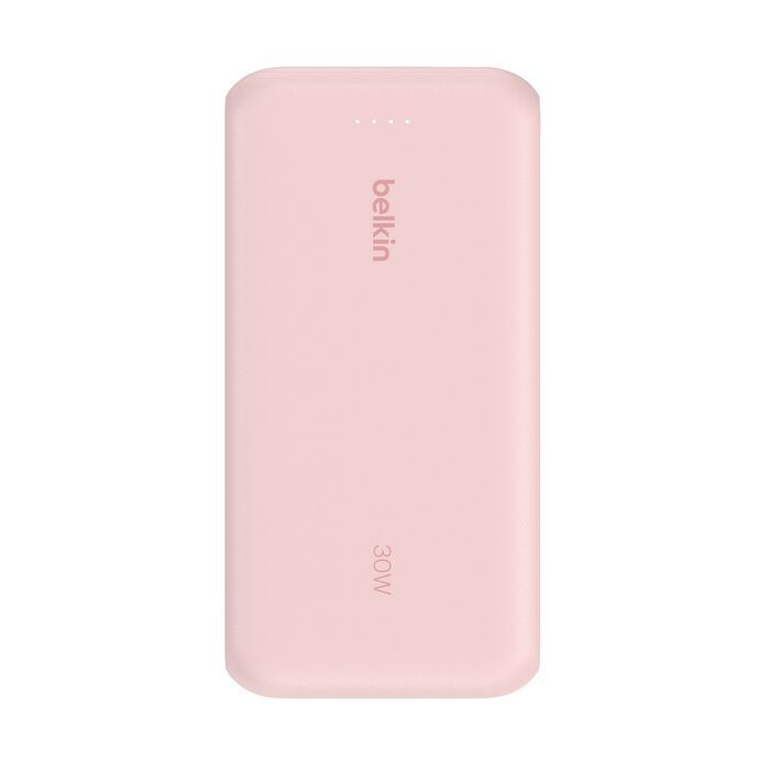Аккумулятор портативный литий-ионный Power Bank Belkin 20000мА·ч, 30Вт, с интегрированным кабелем USB-C, розовый