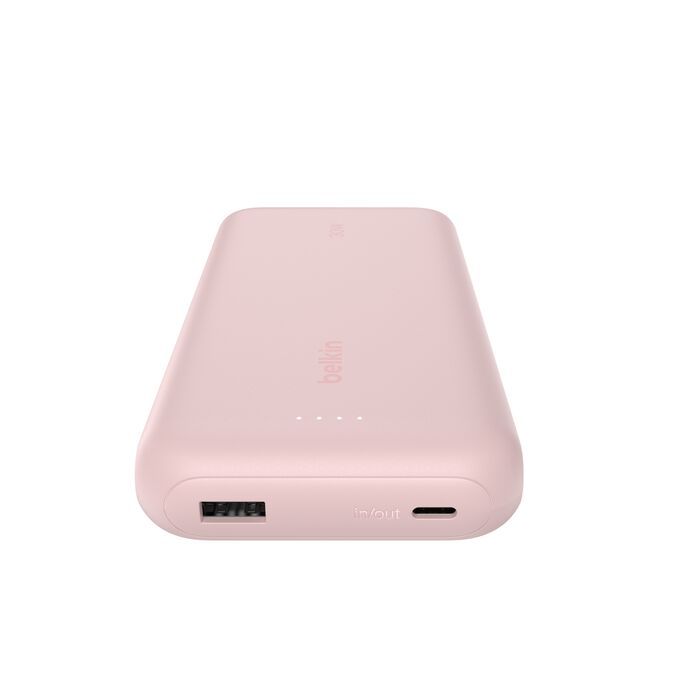 Аккумулятор портативный литий-ионный Power Bank Belkin 20000мА·ч, 30Вт, с интегрированным кабелем USB-C, розовый