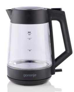 Электрочайник Gorenje 1.7л, 2,200 Вт, strix контроль, стекло, черный
