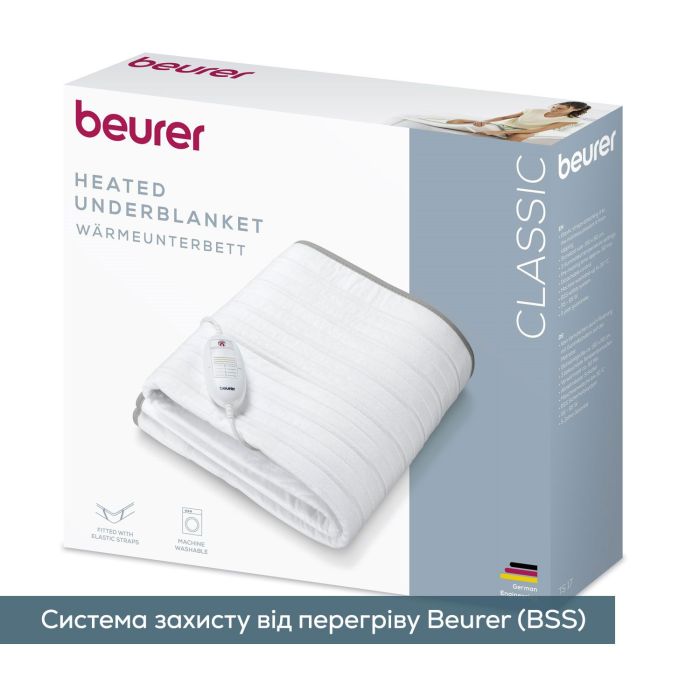 Электропростыня  Beurer, 150х80см, 60Вт, 3 режима, флис, белый