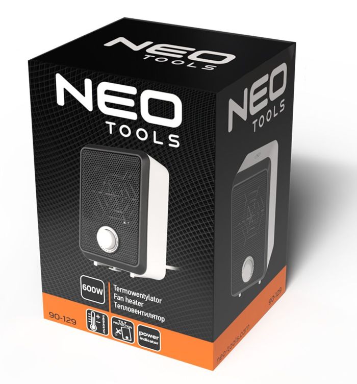 Тепловентилятор электрический настольный Neo Tools, 600Вт, термостат, белый, 0.62кг