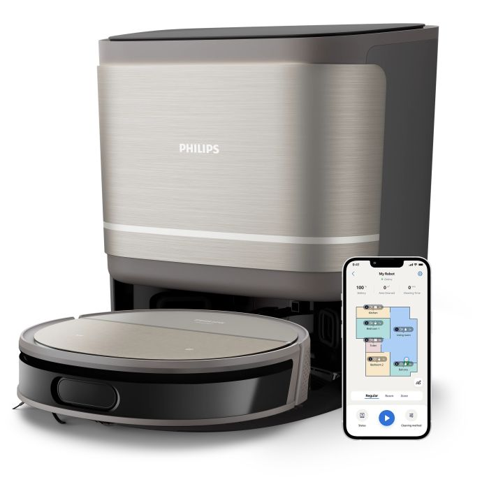Робот-пылесос Philips Series 9000, h=9.8см, влажная уборка, конт пыль -0.21л, вода -0.22л, автон. раб. до 280мин, EPA 11, черный металик