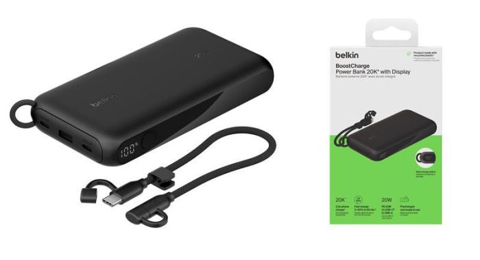 Аккумулятор портативный литий-ионный Power Bank Belkin 20000мА·ч, 20Вт, с дисплеем, черный