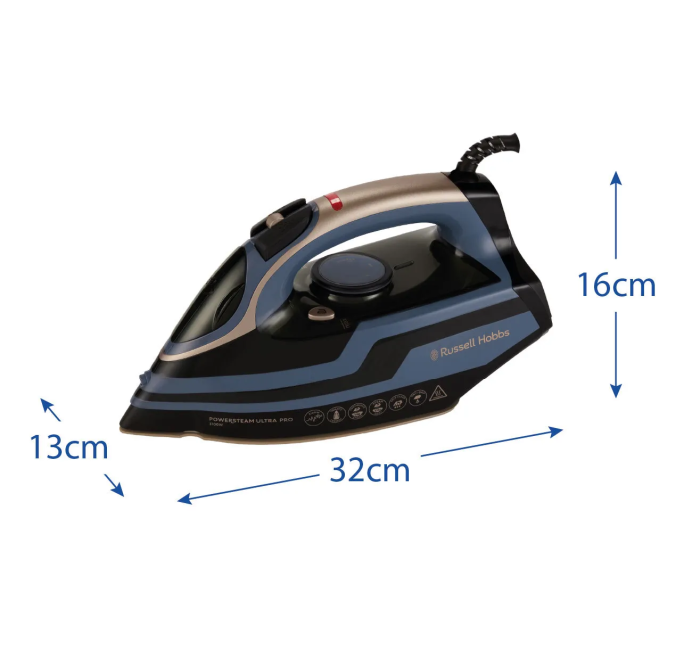 Праска Russell Hobbs, 3100Вт, паровий удар -210гр, верт. відпарювання, керам. підошва, чорно-синий