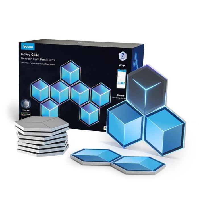 Набор настенных светильников Govee H606A Glide Hexagon Light, 7шт, RGBIC, WI-FI/Bluetooth, Meteor grey