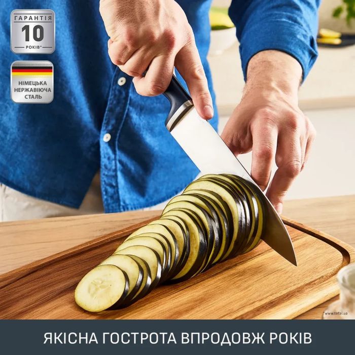 Кухонный нож шеф-повара Tefal EverSharp, 2 предмета, 16,5 см, нержавеющая сталь, бакелит, черный