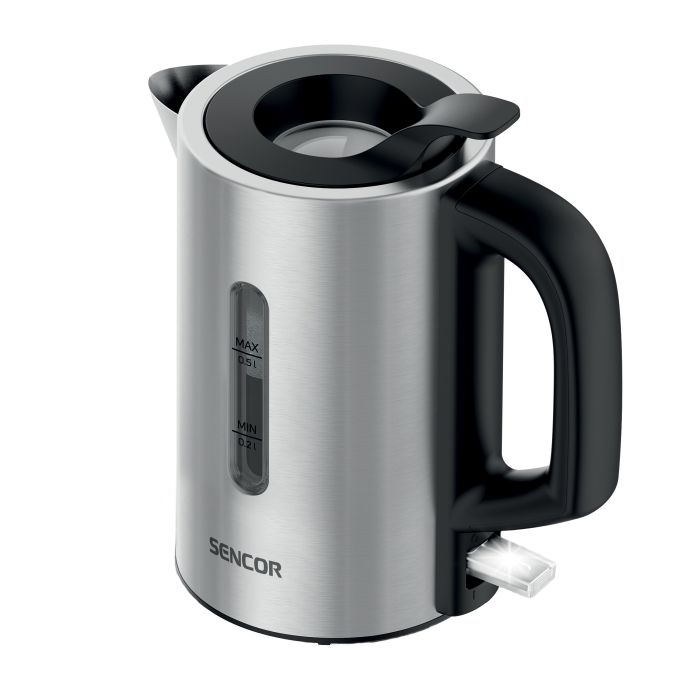 Электрочайник Sencor 0.5л, Strix, пластик, в комплекте 2 стакана + 2ложки, нерж.сталь
