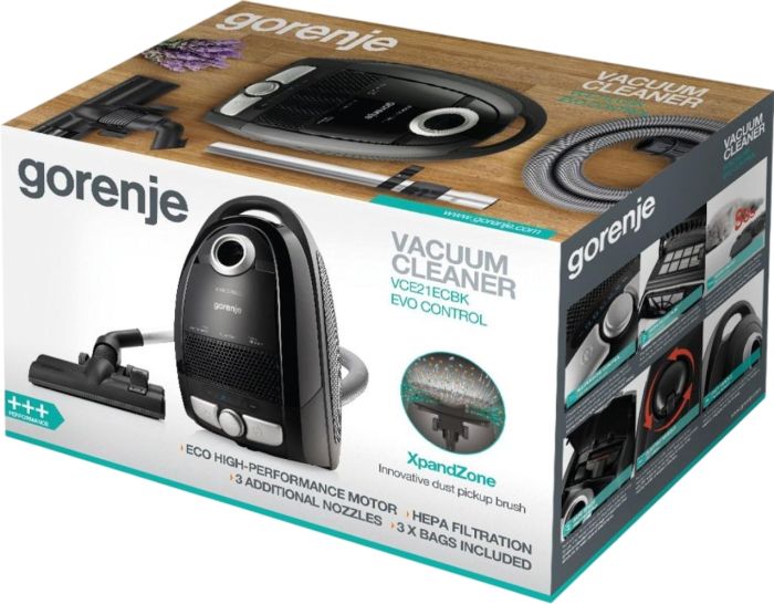 Пилосос Gorenje мішковий, 800Вт, конт пил -3л, HEPA, телескоп трубка, чорний
