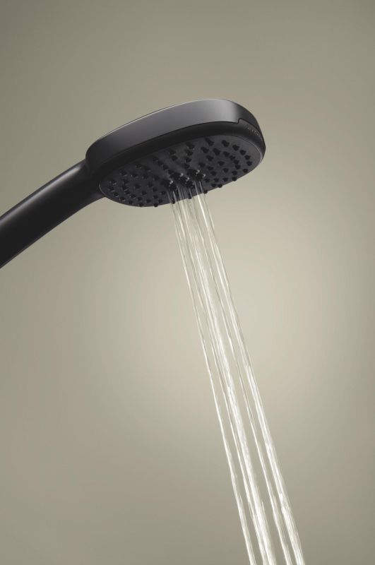 Душевая система Grohe QuickFix Vitalio Comfort 250 со смесителем-термостатом для ванны, дл. излива – 169мм, верхний душ, воронка, креп. - на стойке, матовый черный