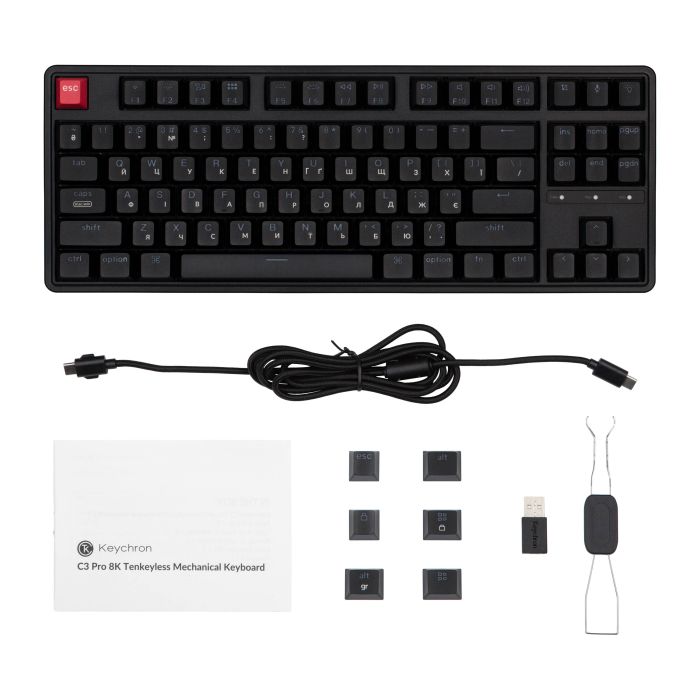 Клавиатура механическая Keychron C3 Pro V2 87Key, K pro Brown, USB-A, QMK, Hot-swap,8K, EN/UKR, RGB, черный