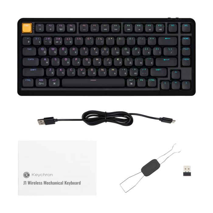 Клавиатура механическая Keychron J1 82Key, K pro Banana, WL/BT/USB-A, QMK, Hot-swap, EN/UKR, RGB, черный