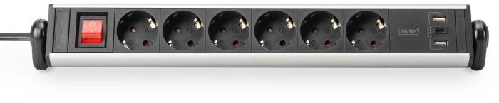 Блок розеток DIGITUS Office, 6xSchuko 16A, 3xUSB 2A, выключатель, 1.5м, вилка Schuko