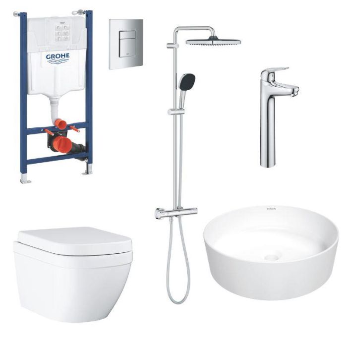 Комплект Grohe Mega Bundle унитаз с инсталляцией, раковина со смесителем и душевая система