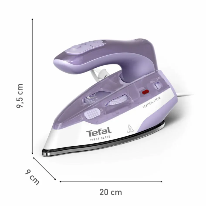 Утюг Tefal дорожный First Class, 1000Вт, 65мл, паровой удар -45гр, нерж. сталь, бело- фиолетовый