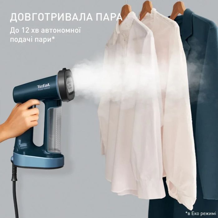 Отпариватель Tefal компактный Pure Force, 1800Вт, 180мл, постоянный пар - 35гр, керам. подошва, синий