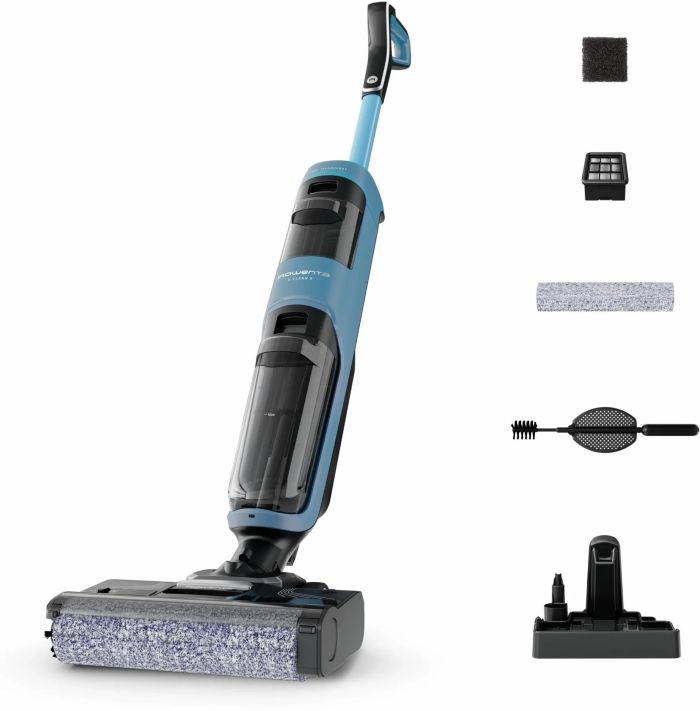 Пилосос Rowenta безпровідний миючий X-Clean 2, 120Вт, конт пил -0.44л, конт для води-0.73л, автон. робота до 35хв, вага-5кг, НЕРА, чорно-блакитний
