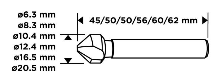 Набор сверл конических для фрезирования GRAPHITE TiN 6.3-20.5мм кейс 6шт