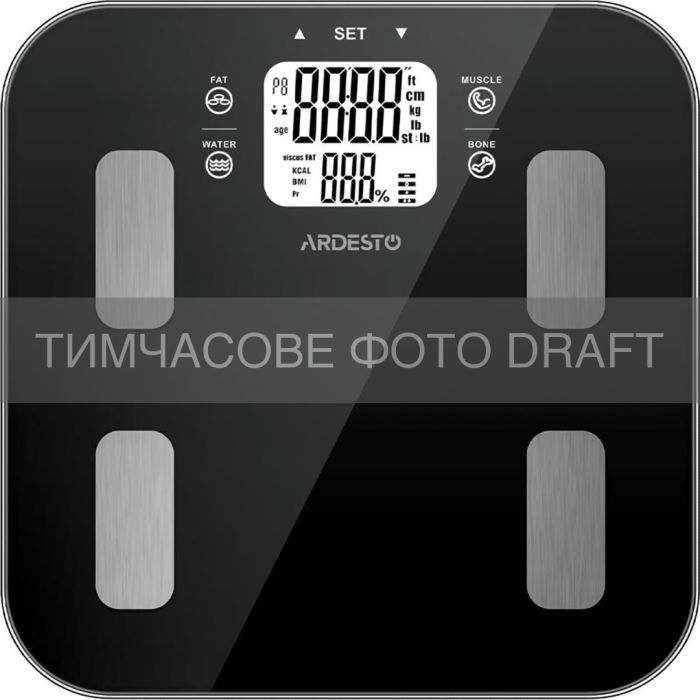 Ваги ARDESTO підлогові, 180кг, AAAx3 в комплекті, скло, чорні