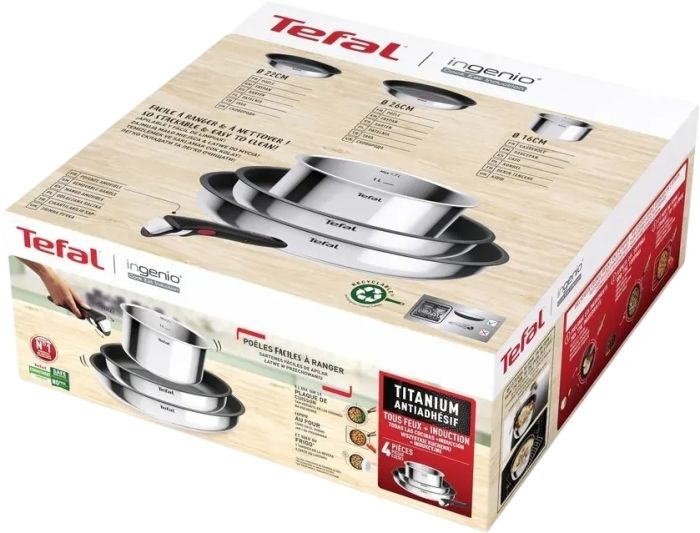 Набор посуды Tefal Ingenio Cook Eat, 4 предмета, нержавеющая сталь, бакелит, стальной