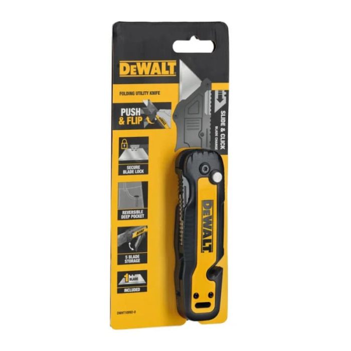 Нож строительный трапециевидный складной DeWALT, с фиксированным лезвием, корпус пластик, 82мм