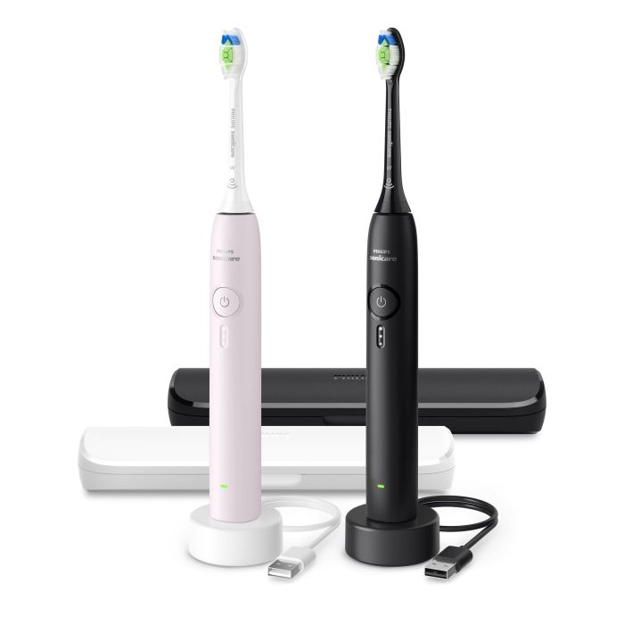 Щетка зубная электр. Philips Sonicare 3100 series набор, 2шт в наб., 1 зарядн.стакан+зарядка, черный,розовый