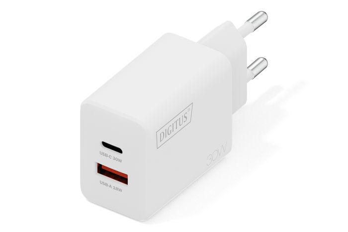 Зарядний пристрій DIGITUS GaN 1хUSB-C, 1хUSB-A, 30W