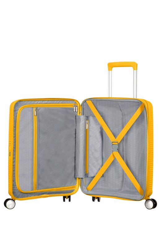 Чемодан American Tourister, Soundbox, полипропилен, маленький, 55 см, 35.5/41л, TSA, 4 колеса, EXP, жёлтый