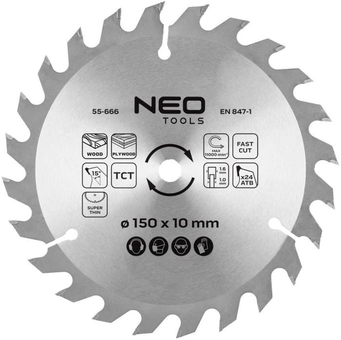 Диск пильный Neo Tools по дереву 230x30-24T 150x10-24 1.6мм