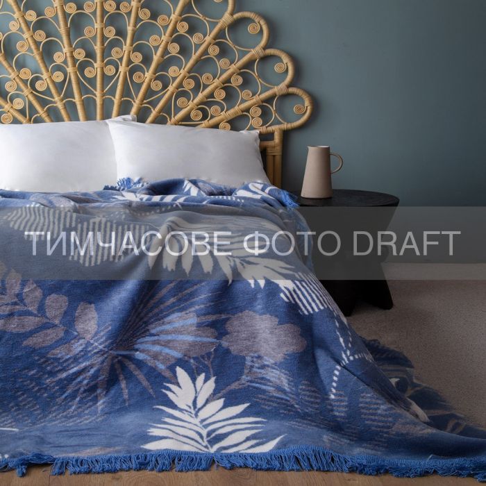 Плед ARDESTO Leonardo 150х200см, 50% бавовна, 30% поліестер, 20% акрил, листя, синій