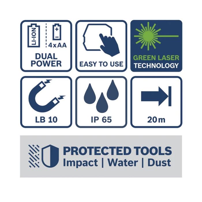 Нивелир лазерный Bosch Professional GLL 20-22 G 3.7В/4АА до 20м ±0.3мм/м зеленый луч чехол IP 65+BT 150 0.59кг