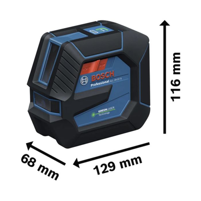 Нівелір лазерний Bosch Professional GLL 20-22 G 3.7В/4АА до 20м ±0.3мм/м зелений промінь чохол IP 65 0.59кг