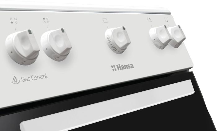 Плита Hansa газовая, 70л, 50x60см, газ-контроль, електрический поджиг в ручках, белый