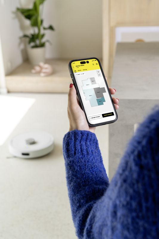 karcher robot VC RVC 3, h=0.97cm, wet cleaning, dust cont -0.24L, water -0.28L, battery operation up to 130min, Bluetooth, white