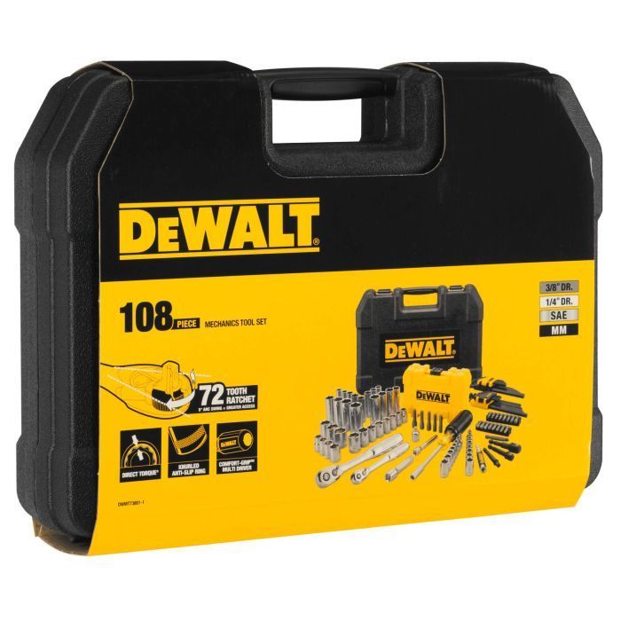Набір головок, біт, шестигранних ключів DeWALT, 1/4", 3/8", кейс, 108шт