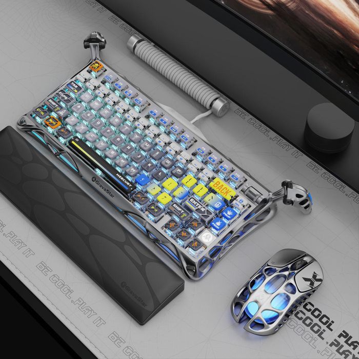 Клавиатура механическая GravaStar Mercury K1 Pro 80keys, GravaStar x Kailh Speedy Mint, BT/WL/USB, RGB, Interstellar Silver